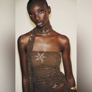 Zara Brown Embroidered Beaded too with scarf